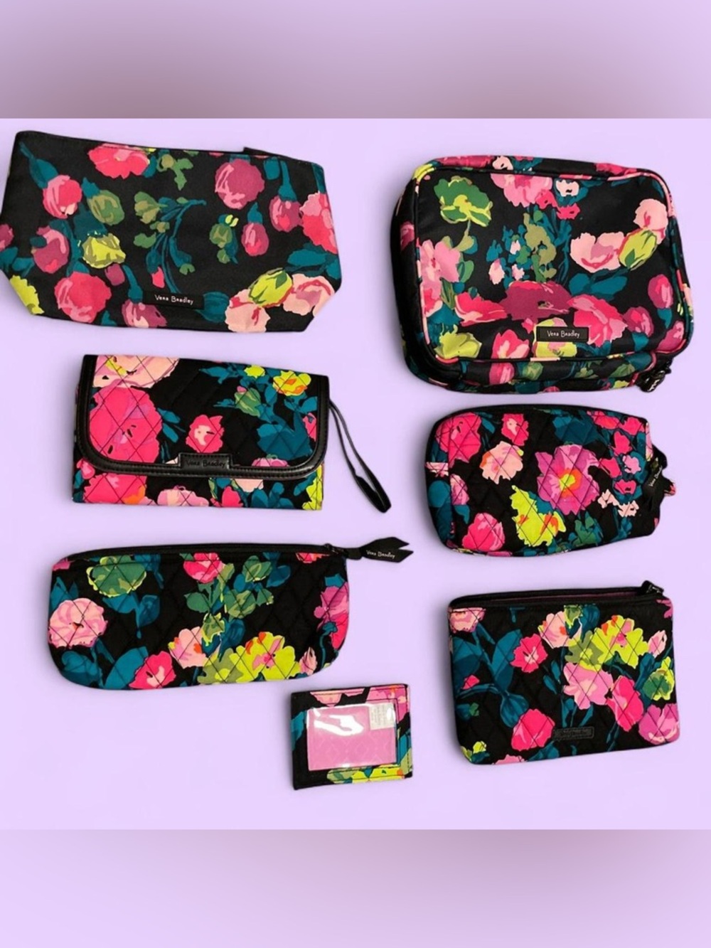 Vera Bradley Pink & Black ✨ ReActive ✨ 7 piece Travel Set |